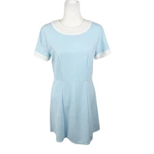 Smak Parlour Dress Women Large Blue White Peter Pan Collar Fit Flare Retro