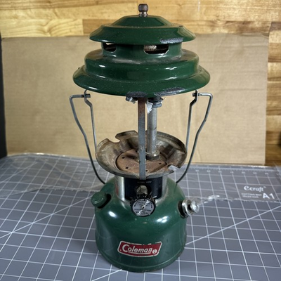#ad Vintage 3 1977 COLEMAN Lantern Green Dual Mantle Camping Missing Glass $29.50