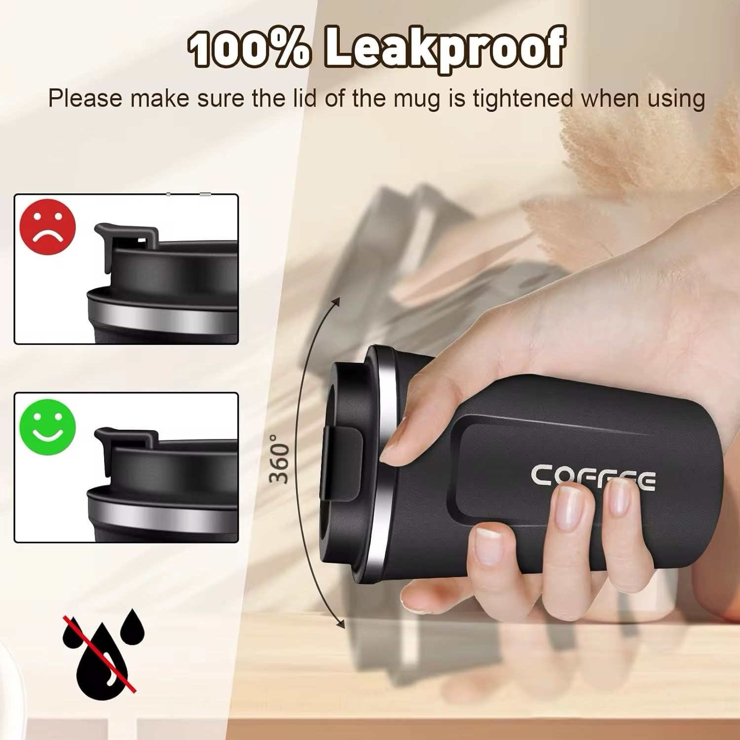 Stainless Steel Travel Mug - 12 Oz Vacuum Insulated Leakproof Lids Double Wall