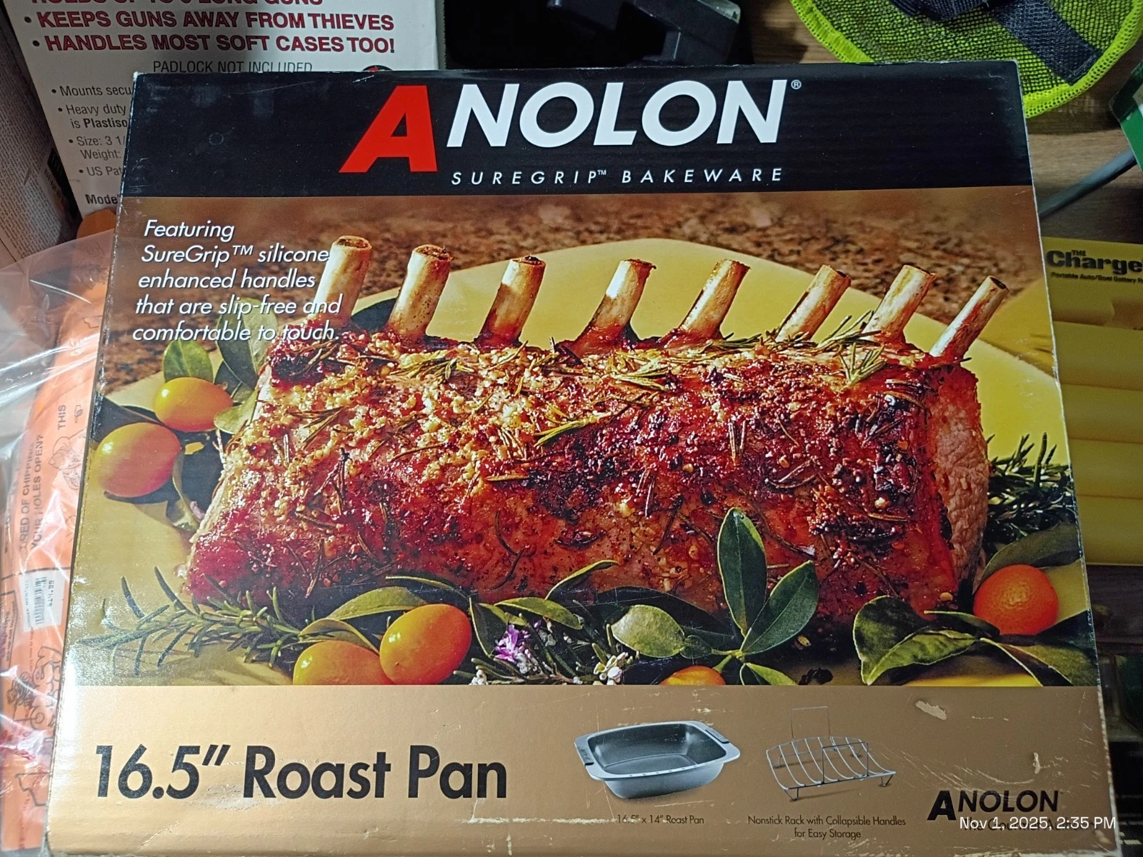 Anolon Nonstick Turkey Roaster With Rack 16.5 silicone handles