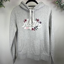 Aeropostale Women's Size M Grey Floral Embroidered Pullover Hoodie Pockets