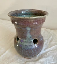 Signed Studio Pottery Luminary Candle Holder | Handcrafted 7” Ceramic Vessel 