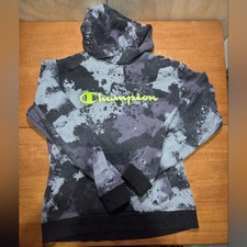 Champion XL 18/20 Youth Hoodie Gray Black Camo Neon Logo