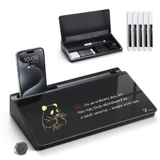TOWON Small Compact Glass Desktop Whiteboard with Storage 12 x 7 in Dry Erase