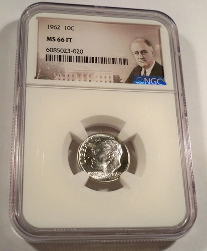 1962 NGC MS66FT ROOSEVELT DIME 10c MS 66 FT FULL TORCH