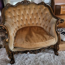 Vintage French Louis XV Rococo Baroque Style Velvet Armchair