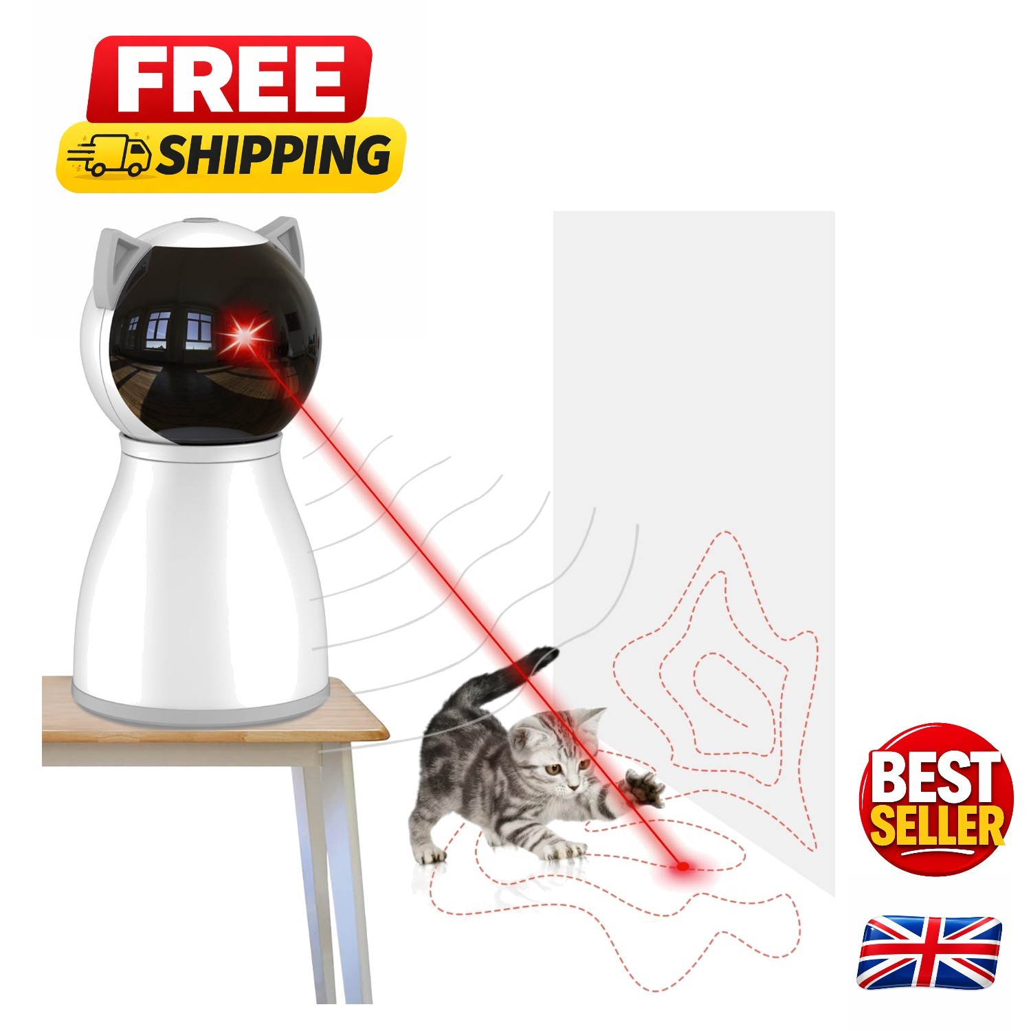 Smart Motion Activated Cat Laser Toy - Adjustable & Rechargeable for Indoor Use