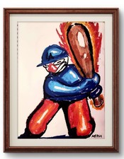 Aleph Original Impressionist Baseball 11x14 Acrylic Painting Wall Art Paper