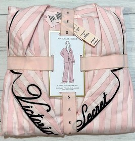Victoria&rsquo;s Secret Iconic Stripe Flannel Pajama Set Pink White Women&rsquo;s NWT