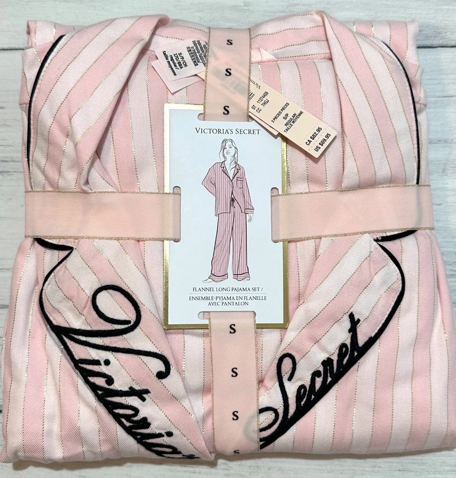Victoria’s Secret Iconic Stripe Flannel Pajama Set Pink White Women’s NWT - Image 4 of 4