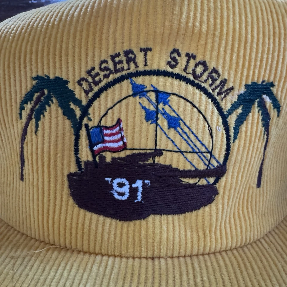 De colección 1991 Desert Storm Pana Snapback Sombrero EE. UU. Militar Amarillo Años 90 Foto 3 de 4