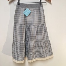 Skirt Girl 6/7 Maxi Blue  Gray Plaid Lace Ruffle Tier Cotton Mom and Pop's Kids