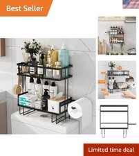 Stylish Wall-Mounted 2-Tier Bathroom Organizer with Hooks - Space Saver