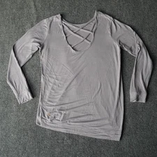 High Life Criss Cross Back Top Long Sleeve Gray Yoga Workout Shirt