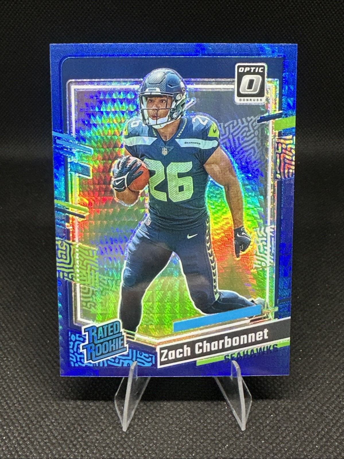 2023 Panini Optic Zach Charbonnet Blue Hyper Rated Rookie #294 Seattle Seahawks