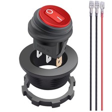 12V Round Rocker Switch Waterproof with Shell Red LED Light SPST ON Off 3 Pin 2