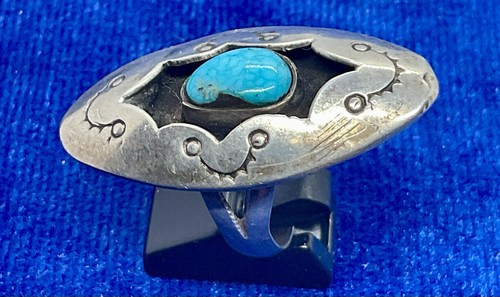 Ein Vintage Sterling Silber Shadow Box Türkis Ring. Es misst eine Größe 6. - Bild 4 von 7