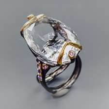 Handmade 12 ct Natural Quartz Ring 925 Sterling Silver Size 8.5 /R436377