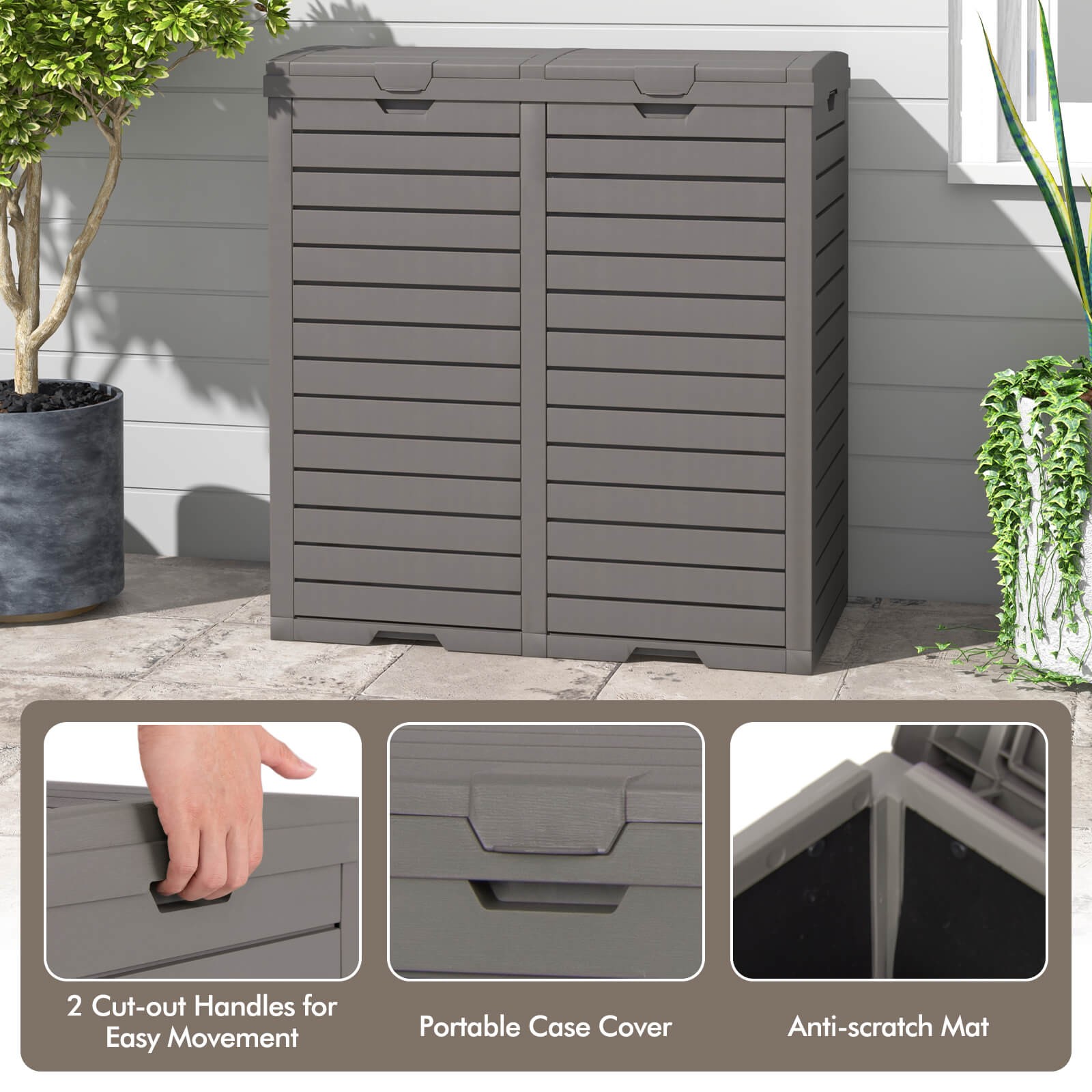 62 Gallon Outdoor Trash Can w/ Tiered Lid Drip Tray Cut-out Handle  for Garden