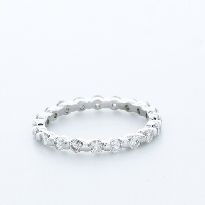 1.0 CT Natural Diamonds F/VS2 Round Cut 14K White Gold Bar Classic Eternity Band