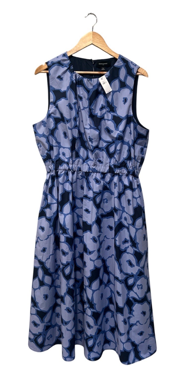 Banana Republic Factory Navy Floral Midi Dress Elastic Waist Pockets Size 14 NWT