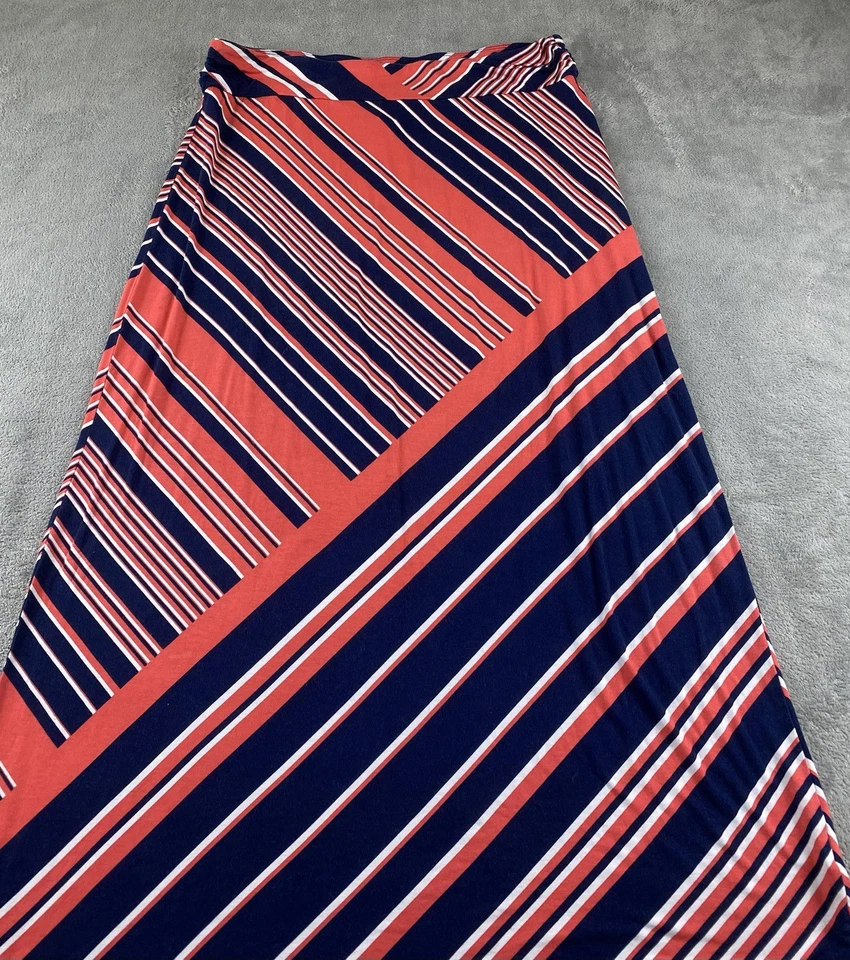 Falda Larga Liz Claiborne Mujer Aline L. Naranja Azul Elastizada C13 Foto 2 de 4