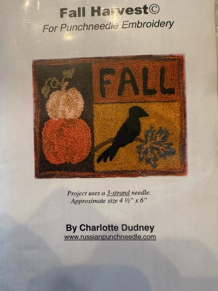 Two Charlotte Dudley Punchneedle Patterns Fall Harvest Winter Fabric Included - Image 3 of 4