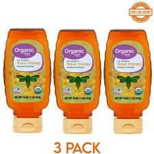 Great Value Organic Strained Raw Honey, Gluten Free, 16 oz Plastic Bottle,3 Pack