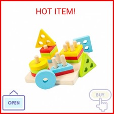 WOOD CITY Wooden Montessori Sorting  Stacking Toys for Toddlers 1 2 3 Year Old,