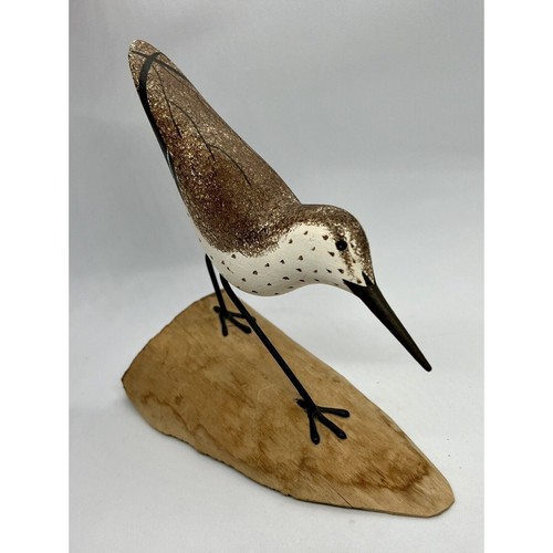 Scultura Sandpiper maculato su legno firmata 1974 Moorhead City NC - Foto 4 di 7