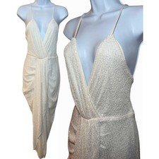 Lulus White Sequin Wrap Midi Dress Size L