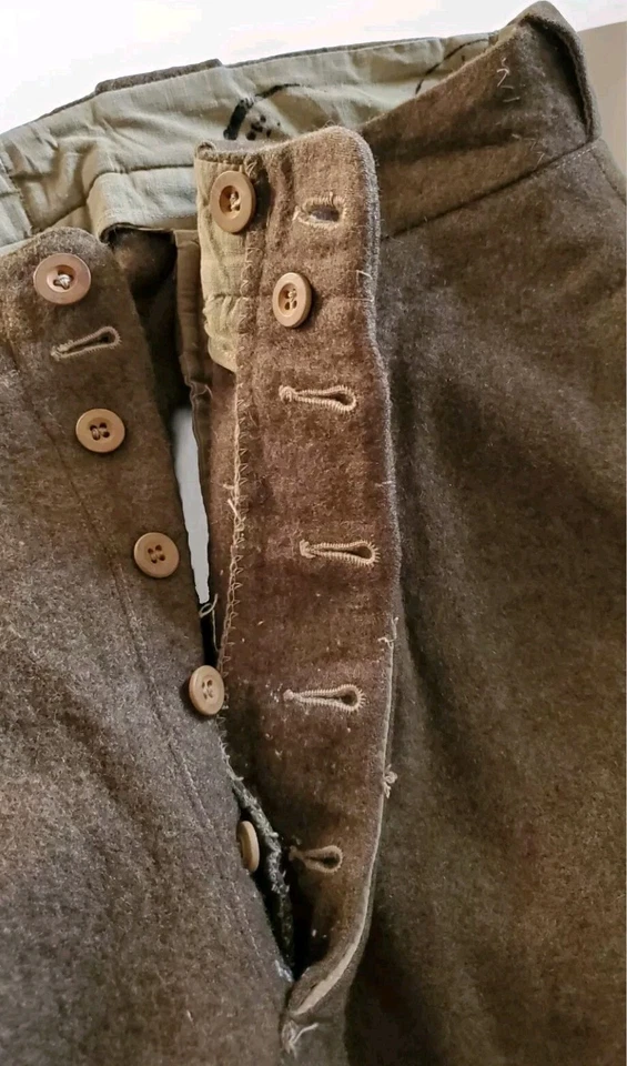 Pantalones militares de lana para hombre Olive Drab de la Segunda Guerra Mundial años 40 lienzos de algodón forro talla M Foto 4 de 4