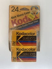 Kodak Gold 100 ISO 24 Exp 35mm Color Film Roll Vtg 2 Pack W/1989 Promo Pin NOS