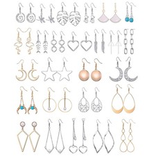 16 Pairs Silver Dangle Earrings For Women,Trendy Diamond Stud Earrings For Wo...