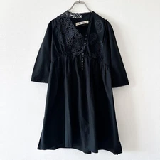 KAPITAL Cotton Design Dress Lace Asymmetry Gathered Black Kiro Hirata Exc cond