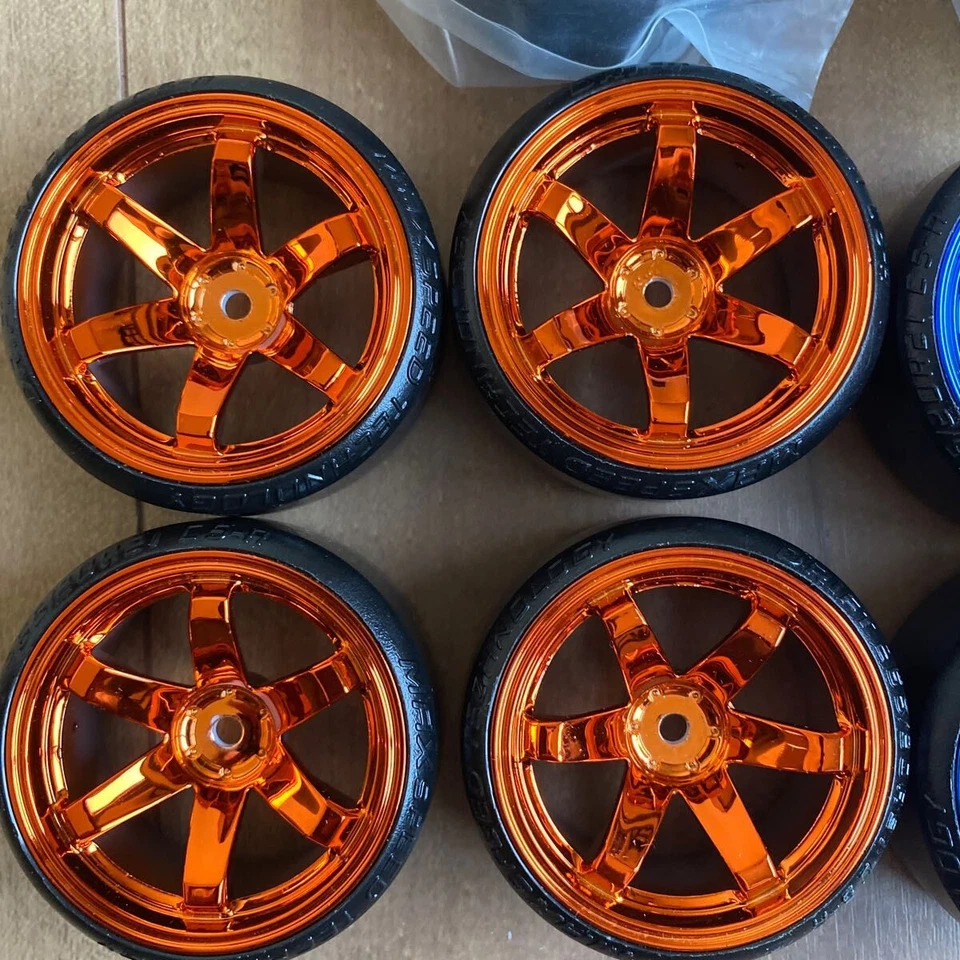 HPI TE37 Black Wheel 26mm & Blue Anodized Drift Tires 1/10 Scale Used Japan kkg - Image 4 of 4