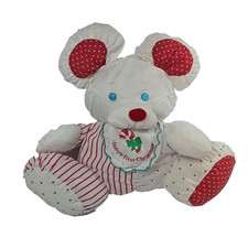 1990 Fisher Price Puffalump Baby's First Christmas Mouse Plush Rattle Inside