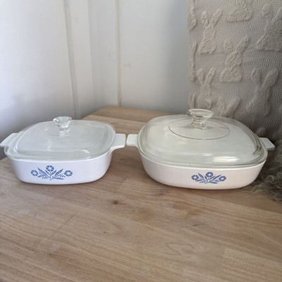 VINTAGE CorningWare Blue Floral Casserole Set Of 2 w/ Lids