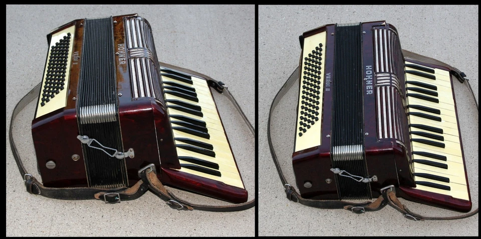 Acordeón bajo Hohner Verdi II 80 vintage años 50 celuloide rojo serie 76266 Foto 4 de 4