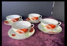 Antique Te-Oh Nippon Hand-Painted Porcelain tea cup and saucer set of 4