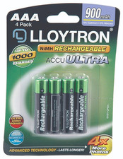 Lloytron AccuDigital AAA Rechargeable Batteries 900mAh 4 Pack NiMH HR03 B015 1.62 per battery