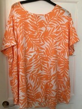 Yours Clothing white and orange fern print Top Size 22/24
