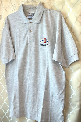 Screen Stars  Fruit of the Loom Men Polo Shirt ''FINLAND'' flag Light Gray Medium