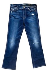 7 For All Mankind Cropped Bootcut Jeans Women  s Size 27 Dark Wash Distressed Y2K