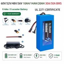 36V 48V 52V 60V 72V eBike Battery for 3600W Electric Bike Scooter Motor UL 2271