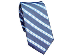 NWOT JOS A BANK Traveler Gray Silk Tie White  Blue Stripes 59 X 3" PERFECT