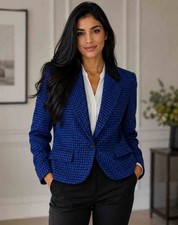 Vintage Miss Pendleton Wool Blazer Blue Black Houndstooth Check Women's Size 6