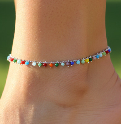 Boho Multicolor Beaded Anklet Silver Color Plated Brass Chain Anklet Minima