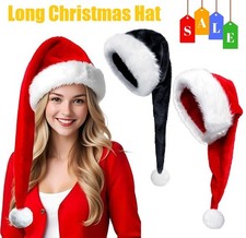 29.5" Adult Plush Long Velvet Christmas Hat Xmas Party Pompom Santa Claus Adults