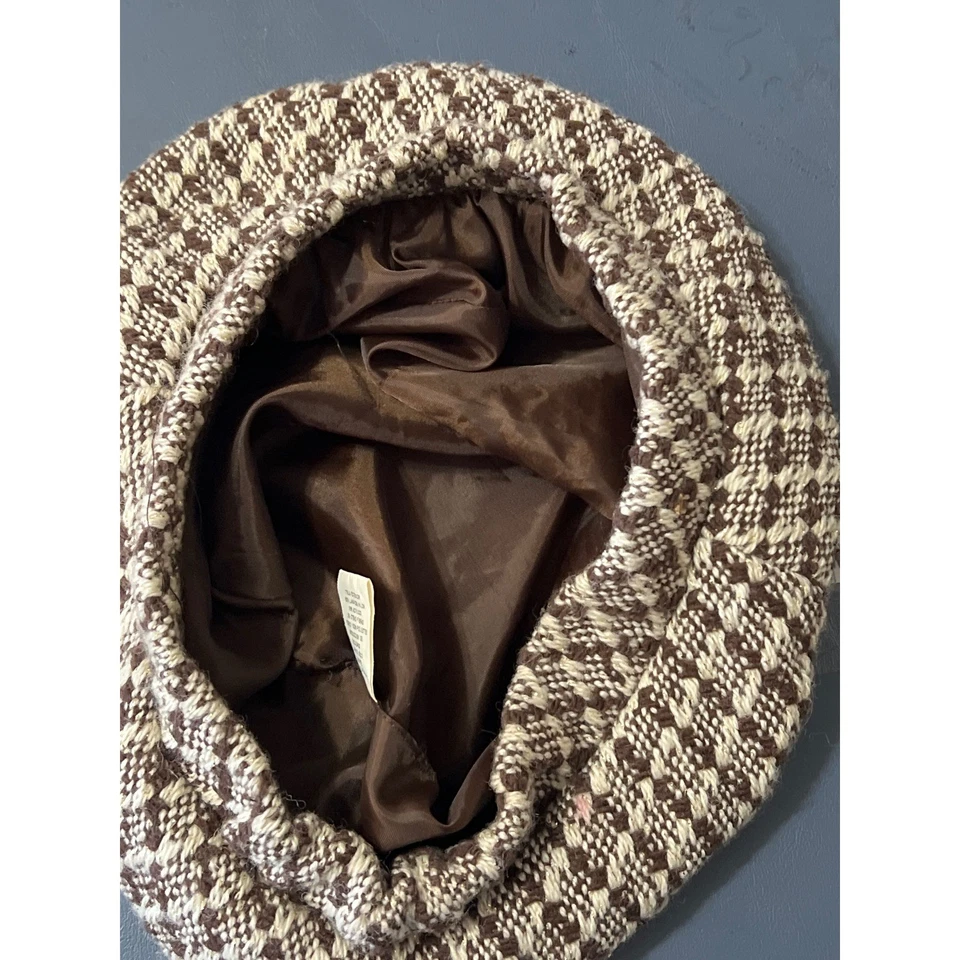 Brown Houndstooth Cap Wool Blend Vintage Style Hat 10 Womens Winter Newsboys - Image 2 of 4